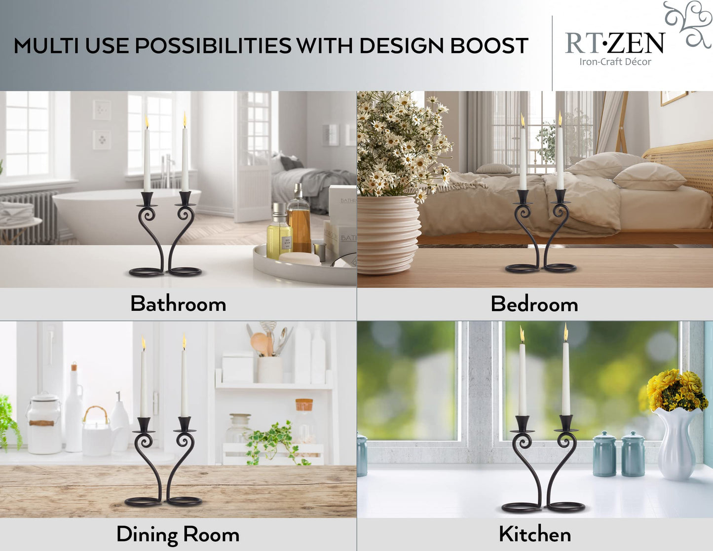 RTZEN Decorative Taper Candle Holders - Modern Wrought Iron Heart Shaped Large Farmhouse Candlestick Holders Stand 2 Pack Set - Black Tall Candle Holder for Table Centerpieces at Home or Events