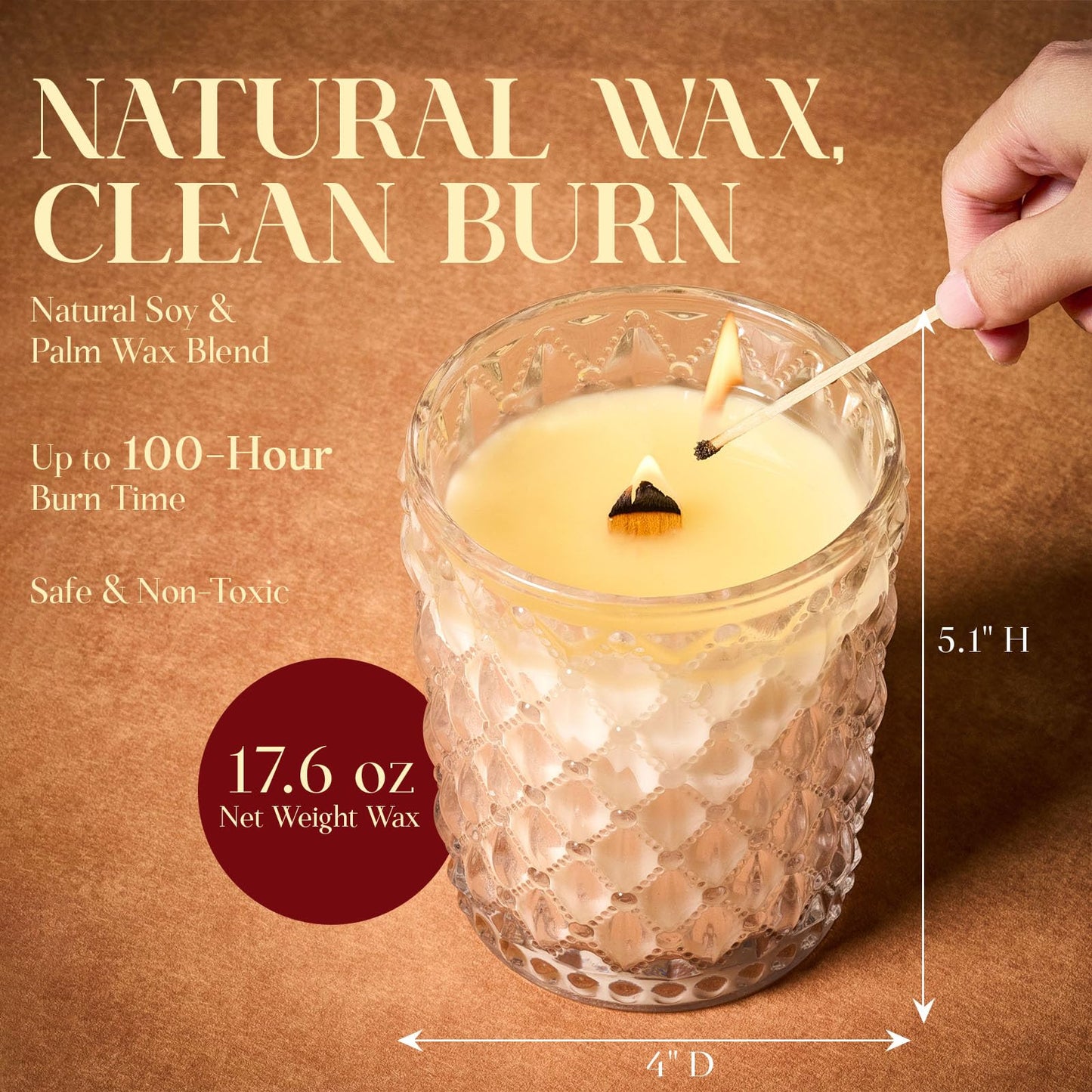 M&SENSE 16.6oz Wood Wick Scented Candle, Non Toxic Soy Wax with Crackling Wick, Creamy Vanilla Pie Scent 100H Burn Long Lasting for Bedroom Kitchen Home Decor, Housewarming Gifts for Family Friends