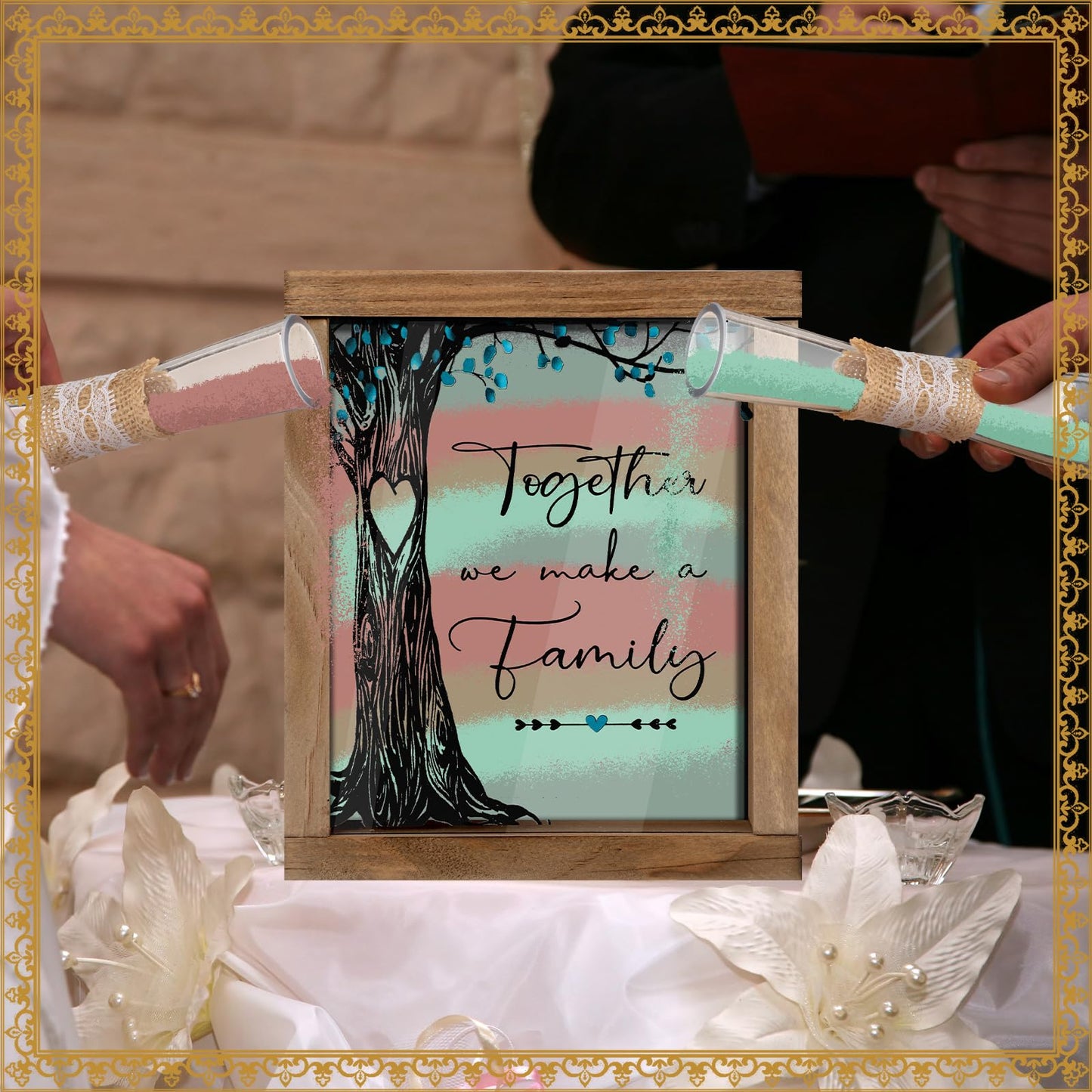 Anglechic Wedding Unity Sand Ceremony Kit with Wood Box 4 Ceremony Vase 4 Wedding Sand Function Sets for Marriage Bridal Party(Bright Color,Tree)