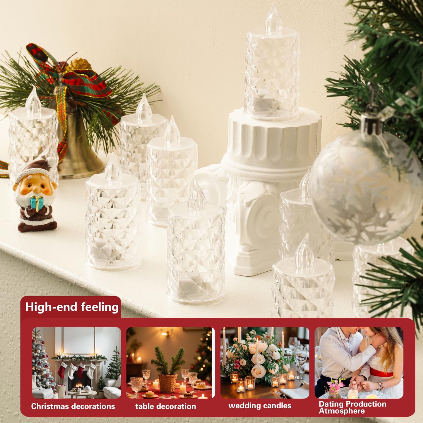 24-Pack Flameless Candles, Battery Operated Crystal LED, 200+H Runtime – Realistic Flickering Light for Table Centerpiece, Safe for Mother's Day, Father's Day, BBQs, Outdoor & Family Gatherings
