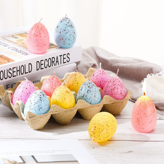 BBTO 12 Pieces Easter Eggs Shape Candles Bulk Colorful Spring Votive Candle Unscented Smokeless Dripless Clean Burning Gifts for Easter Party Decorations Table Home Decor Spring Celebrations