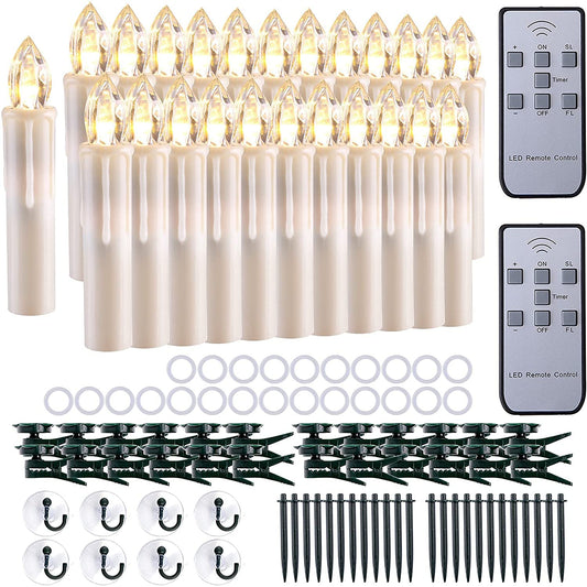 MIXALY 24 PCS LED Flameless Taper Candles, Battery Operated with Remote Updated Timer Function, Flickering Warm White Light, Perfec for Window and Christmas Decor