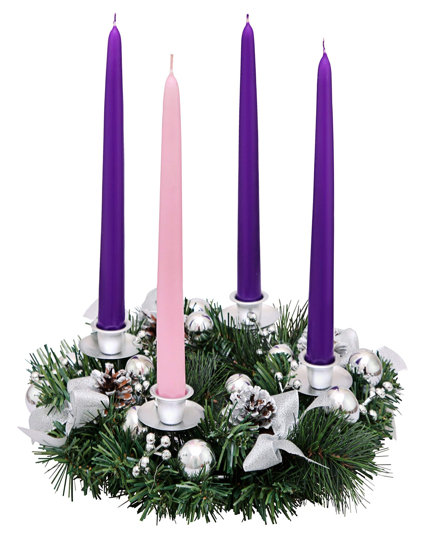 Advent Candle Set. Made in The USA Self Fitting End. Premium Hand Dipped Candles, Dripless, 4 Pack - 3 Purple, 1 Pink