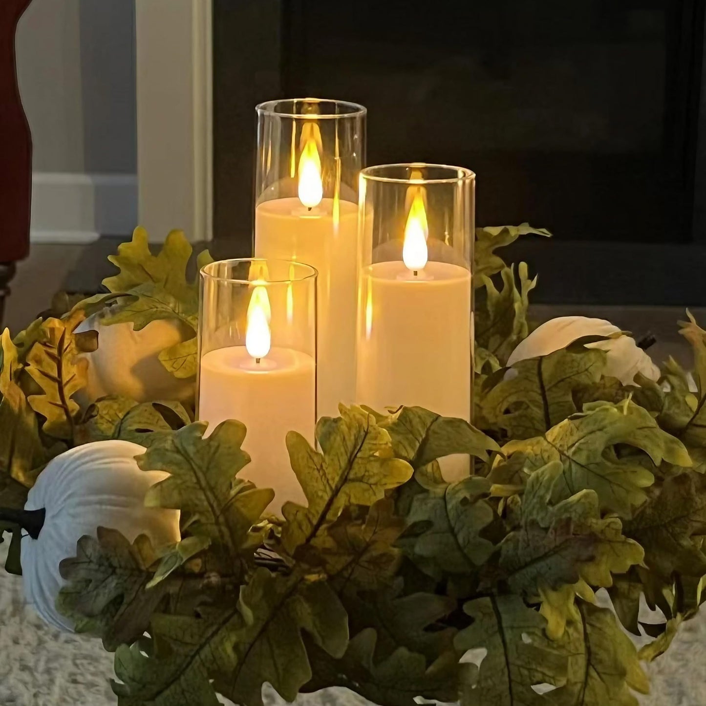 NICEME 5PCS Clear Glass LED Flameless Candles with Remote Timer, Flickering Battery Operated Pillar Candles Teardrop Flame Black Wick Romantic Real Wax Electric Votive Candles for Halloween Christmas