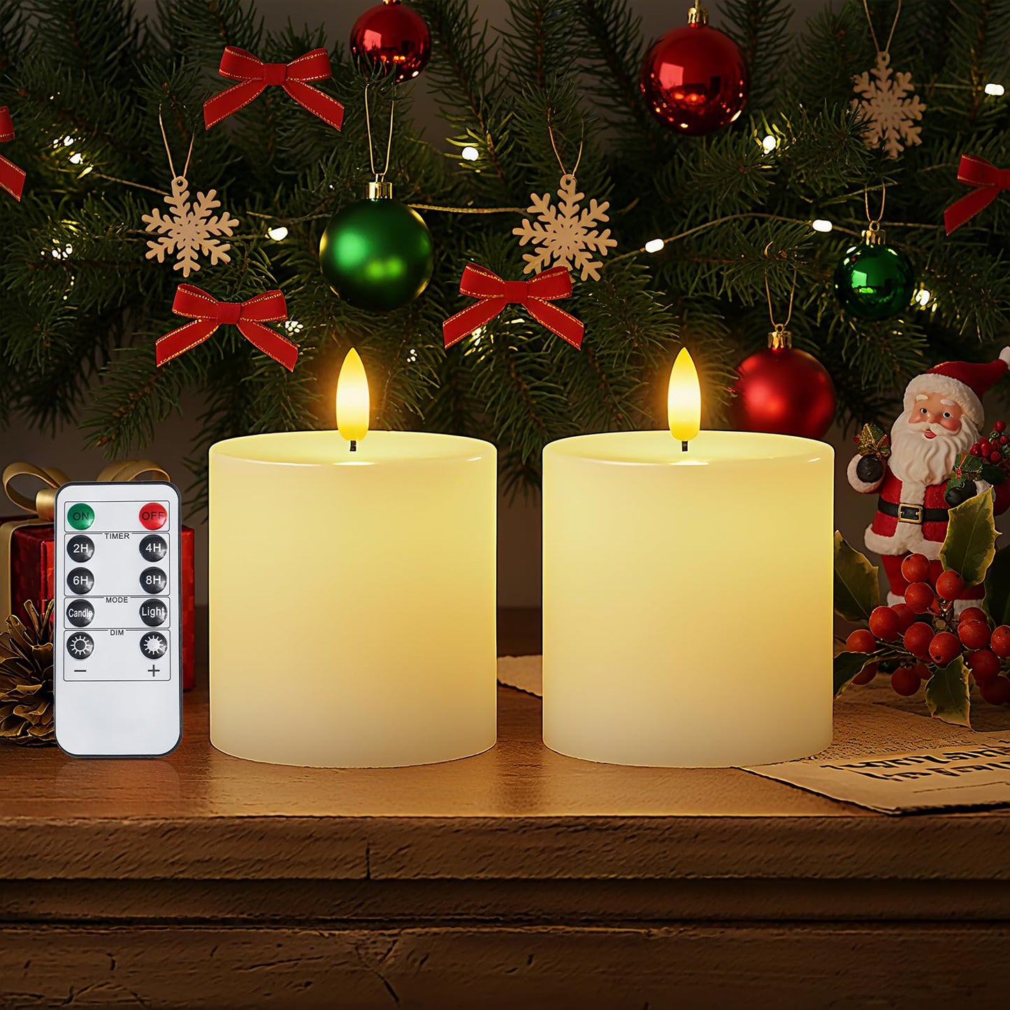 Homemory White Flameless Candles Battery Operated with Remote Timer, 3x3 Real Wax LED Pillar Candle for Home Fireplace Bedroom Living Room Party, Set of 2