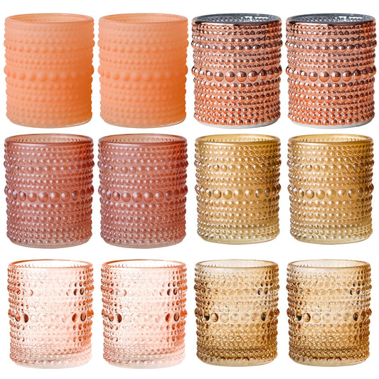 WDHODEC Pink Votive Candle Holders Set of 12 - Vintage Hobnail Glass Tealight Holders for Wedding, Valentine's, Party Table Centerpiece Decor