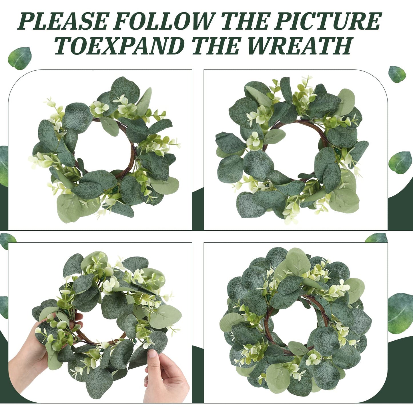 Waydress 8 Pcs Candle Rings Artificial Eucalyptus Leaves Candle Wreaths 10 Inch Boho Greenery Wreaths Rings for Pillars Candleholders for Wedding Party Home Table Door