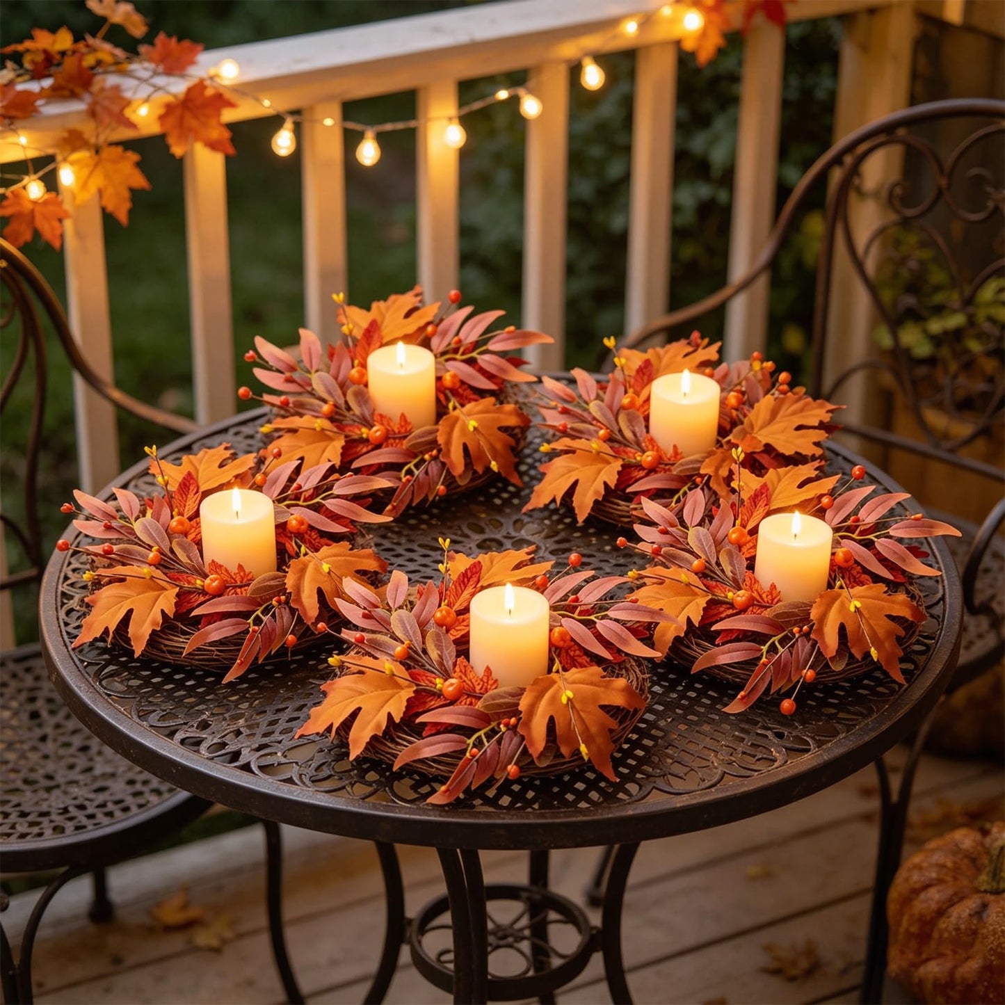 8 Pcs Mini Fall Wreaths Thanksgiving Table Centerpieces Fall Candle Rings 9 Inch Maple Leaf Wreaths for Cabinets Farmhouse Autumn Wreath for Front Door Porch Wall Window Decorations