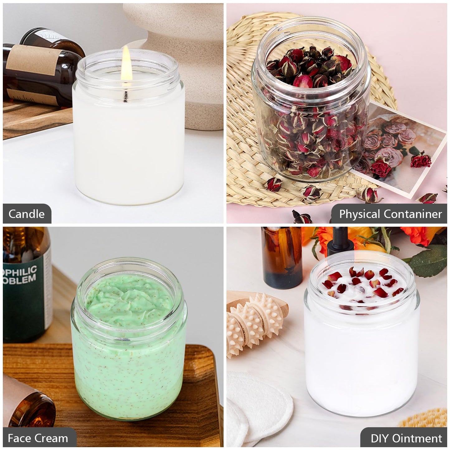 Accmor 8 oz Glass Jars with Black Lids, 2 Pack Glass Jars with Inner Liners, 250g Wide Mouth Makeup Sample Container, Leakproof Round Airtight Cosmetic Containers for Lotions, Creams, Candle Making