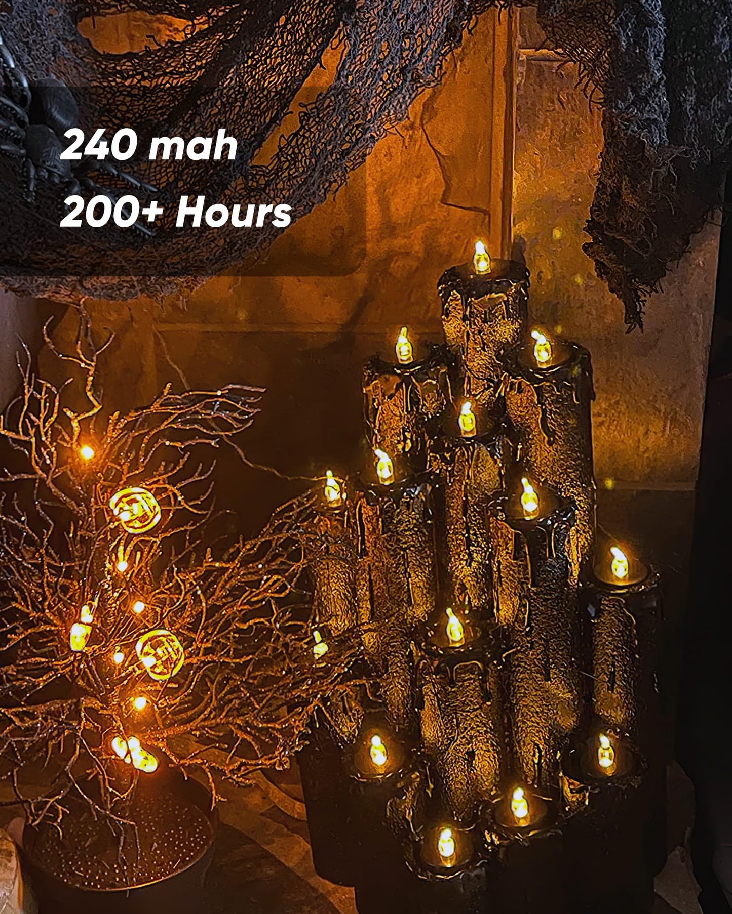 BEICHI Flameless Candles, Battery Operated LED Tealights Votive Flickering for Party Halloween, Christmas, Wedding- 24Pack, Black Light