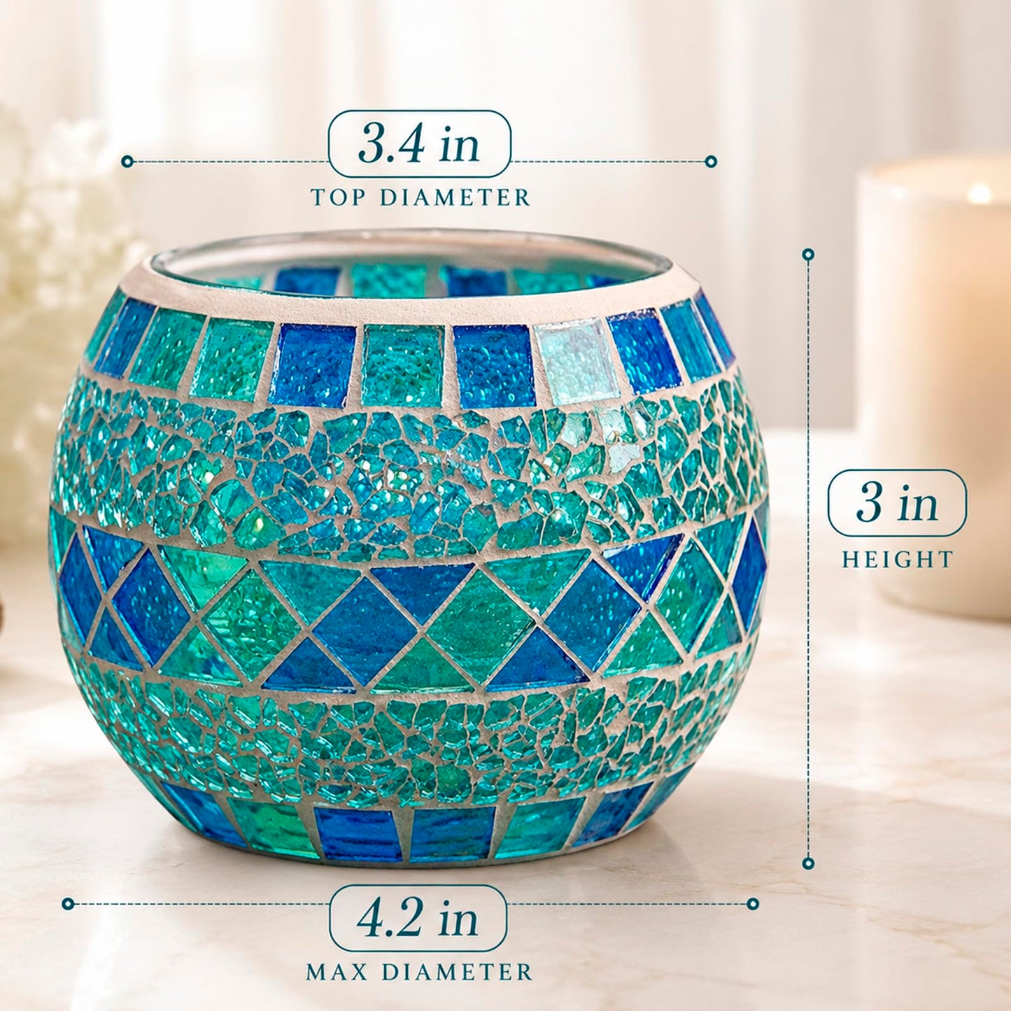 Votive Candle Holder Tea Lights - Glass Candle Holders, Mosaic Tealight Candle Holder, Candle Jar Cup for Wedding Centerpiece Party Table Decorations, Valentines Day Decor