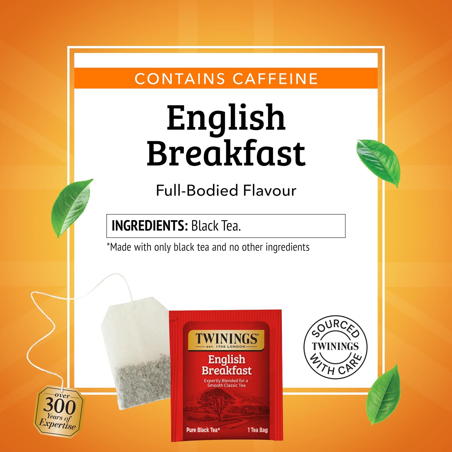 Twinings English Breakfast Black Tea Individually Wrapped Bags, 100 Count (Pack of 1), Smooth, Flavourful, and Robust, Caffeinated, Enjoy Hot or Iced, 100 Teabags