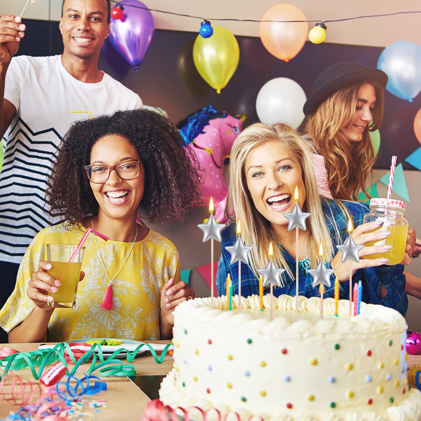 16 Pack Star Candles for Cake Birthday Star Shaped Sparkler Candles Stereo Cake Topper Decorations for Birthday Party Supplies(Silver)