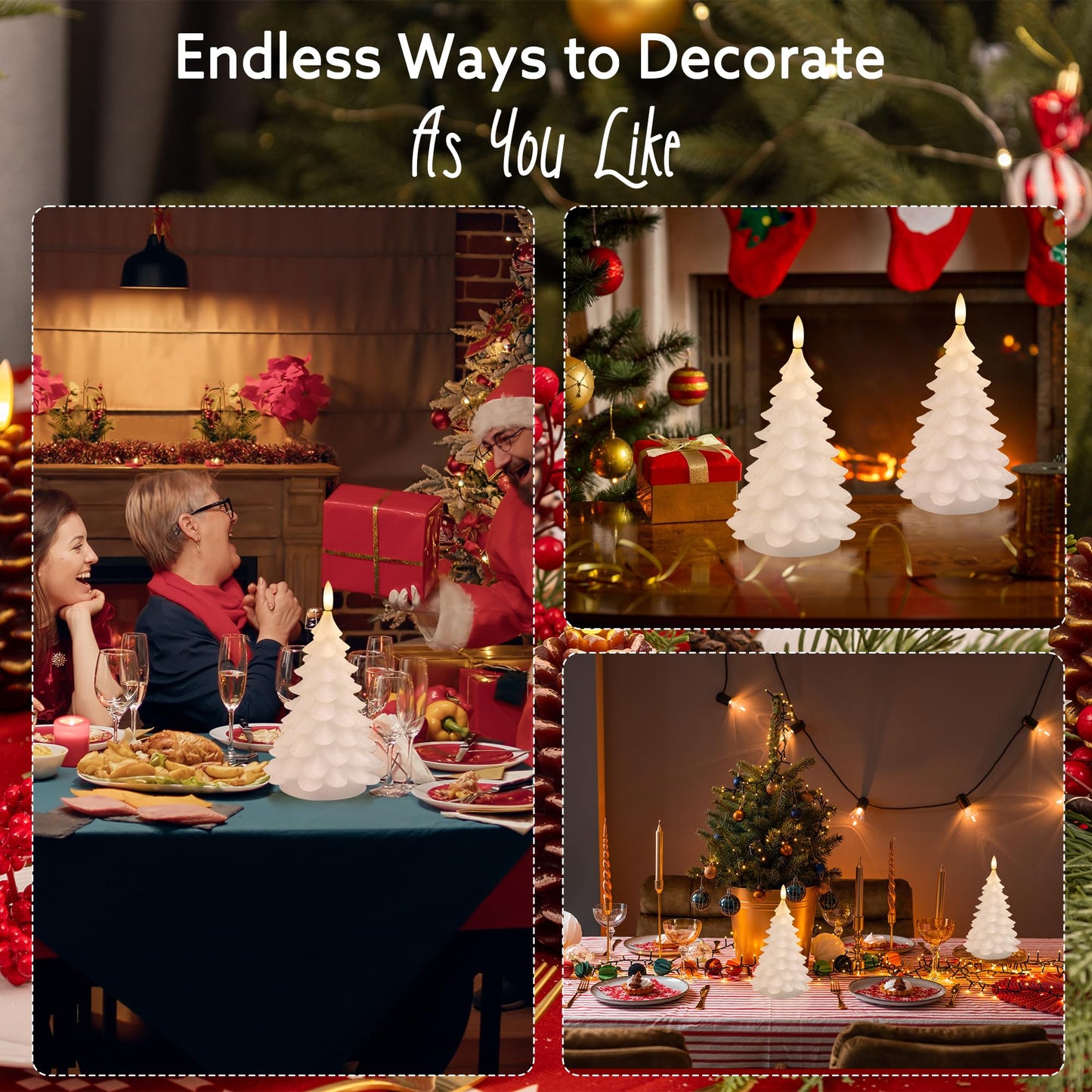 AFINETH Christmas Tree Candles with Remote, 2 Pack White Flameless Candles Battery Operated, Real Wax Flickering Christmas Led Candle Decorations for Winter Home Holiday Xmas Gift