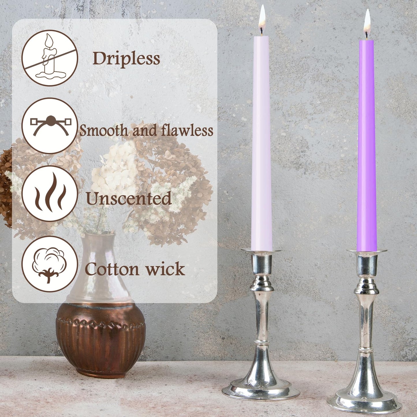 W&LESVAGO 12 Inch Pink-Purple Taper Candles Set of 6 Unscented Smokeless Long Tall Tapered Candle for Candlesticks Sticks Wedding Advent Home Decor Dinner Christmas