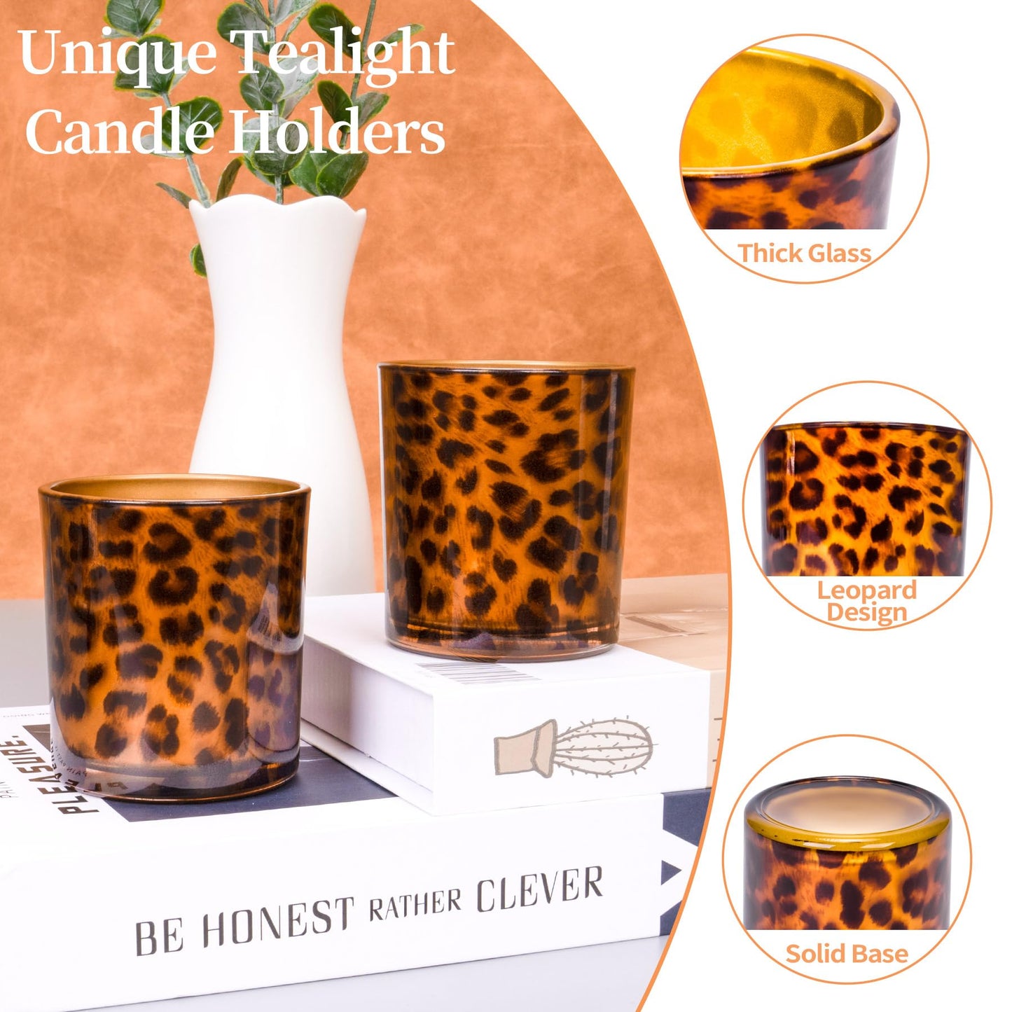Toptime Votive Candle Holders, Leopard Print Tealight Candle Holder Set of 3, Unique Glass Candle Holder Cup Cheetah Tealight Holder for Christmas Table Centerpieces Valentines Day Decoration