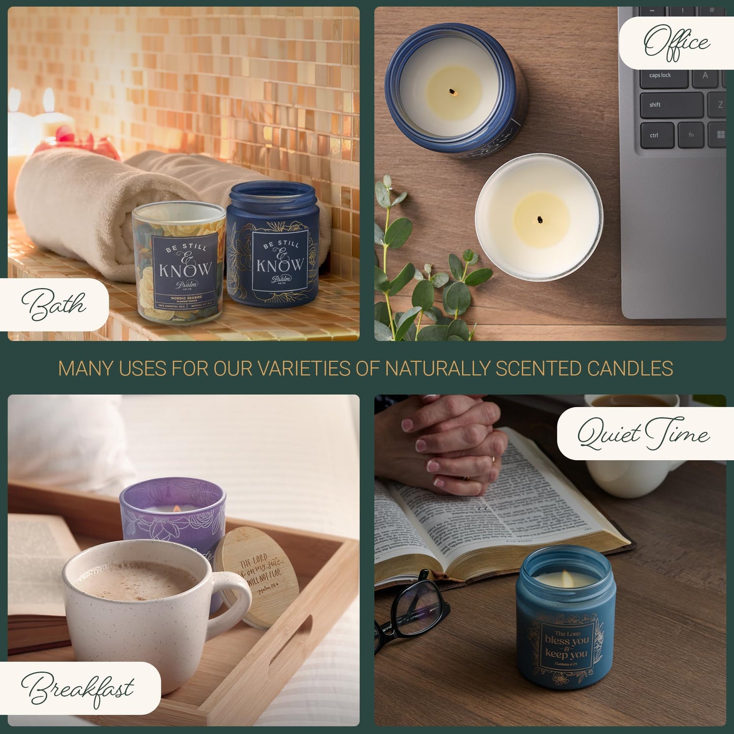 Christian Art Gifts Soy Wax Scented Candle: Be Still & Know Bible Verse, Vetiver & Moss Scent, Pure Essential Oils, 4.5 oz, Up to 20 Hours Burn Time, Glass Jar w/Bamboo Lid, Women's Encouragement Gift