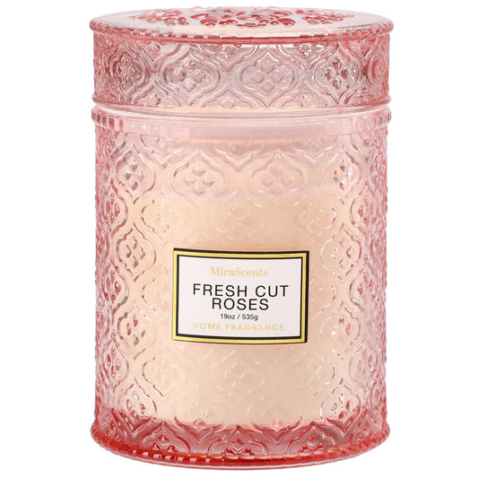 Rose Scented Candles,Pink Candles Gifts for Women, Valentine Luxury Large Decorative Candle in Glass, 19oz Natural Soy Wax for Home
