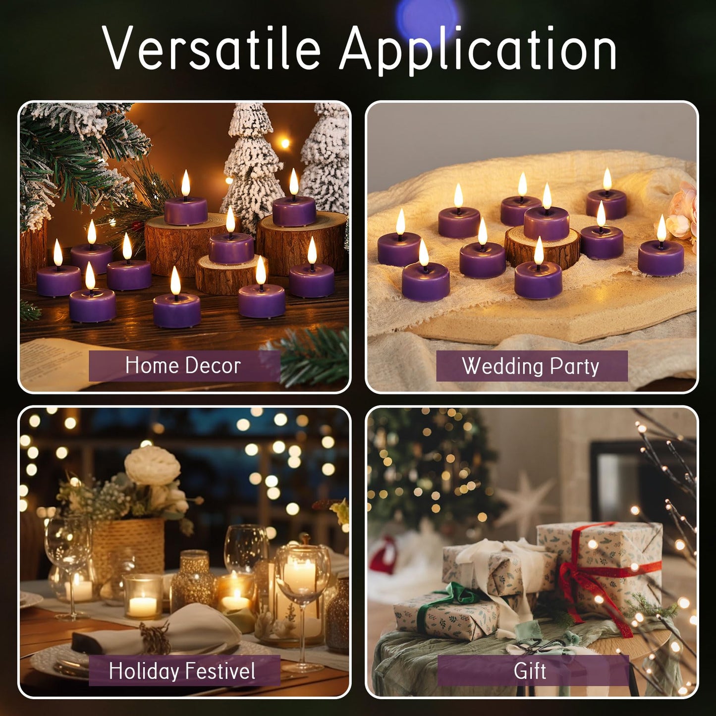 Eywamage Purple Flameless Wax Tealights with Remote Batteries, Flickering LED Tea Votive Candles Set of 10