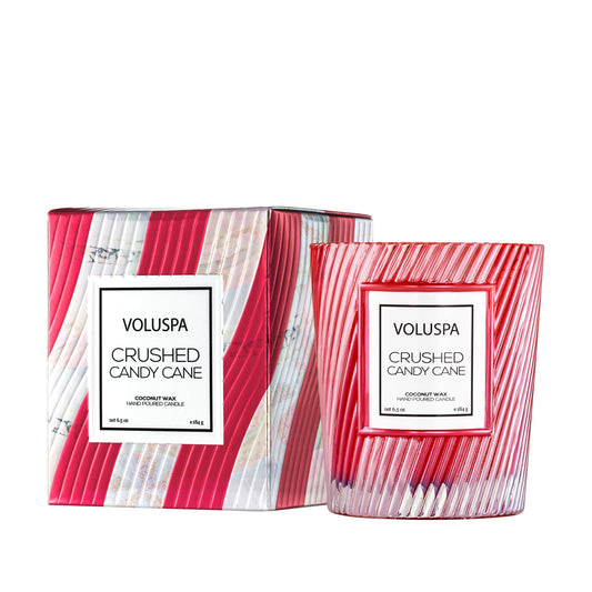 Voluspa Crushed Candy Cane Candle | Classic Boxed Candle | 6.5 Ounces | 40 Hour Burn Time |Coconut Wax for Clean Burning | Non-Toxic