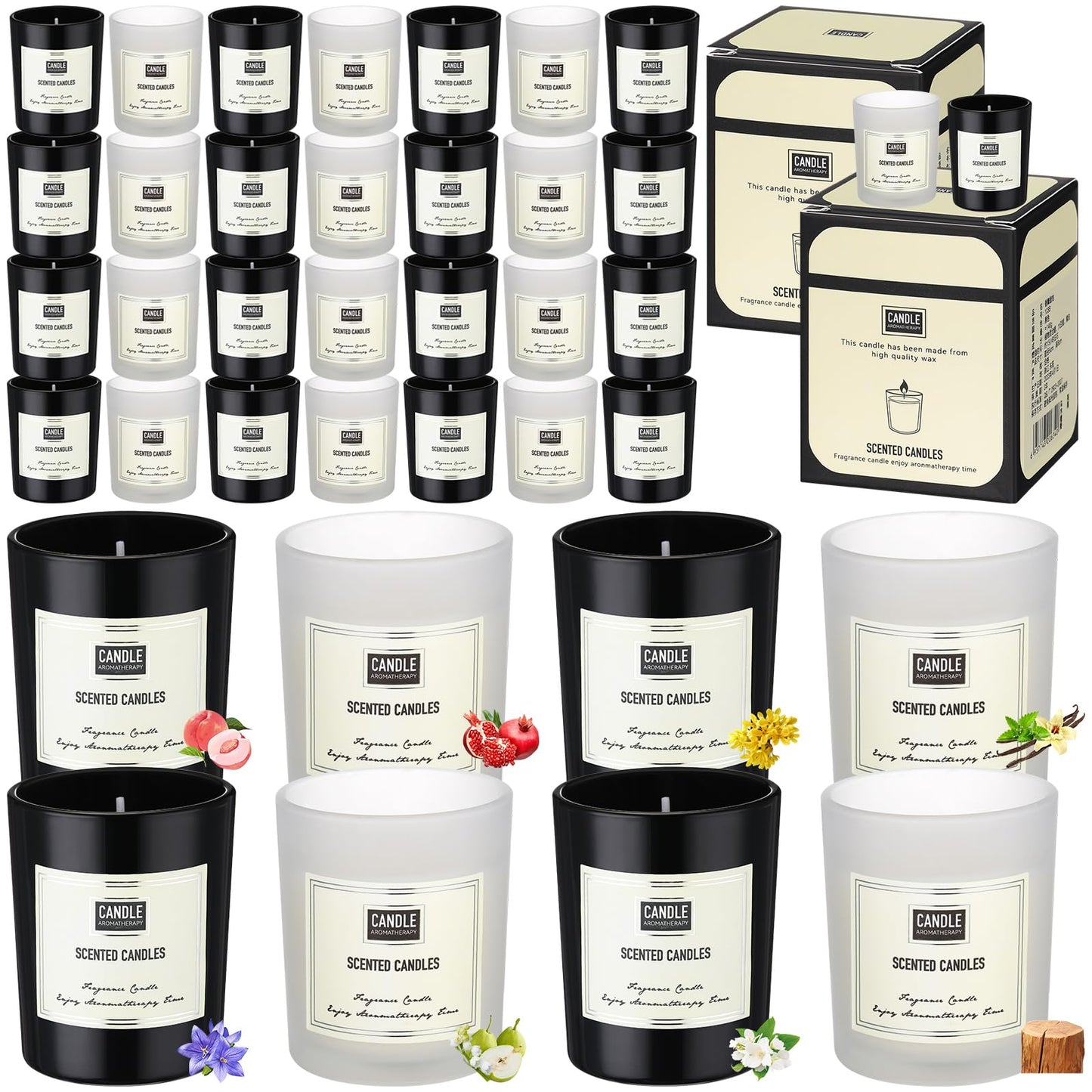 Threlaco 72 Pcs Scented Candles Bulk Home Aromatherapy Candle Gift for Women 8 Fragrance Long Lasting Soy Wax Jar Candles for Mother's Day Thanksgiving Christmas Coworker Employee (Fresh, Black White)