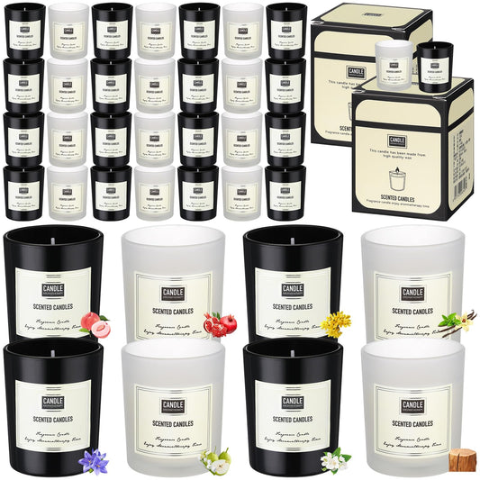 Threlaco 72 Pcs Scented Candles Bulk Home Aromatherapy Candle Gift for Women 8 Fragrance Long Lasting Soy Wax Jar Candles for Mother's Day Thanksgiving Christmas Coworker Employee (Fresh, Black White)