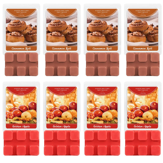 SCENTORINI Wax Melts, Wax Cubes Strong Scent, Summer Scent Candle Wax Tarts 4 Cinnamon Roll & 4 Golden Apple Scented Wax Melts for Warmer, Home Fragrances