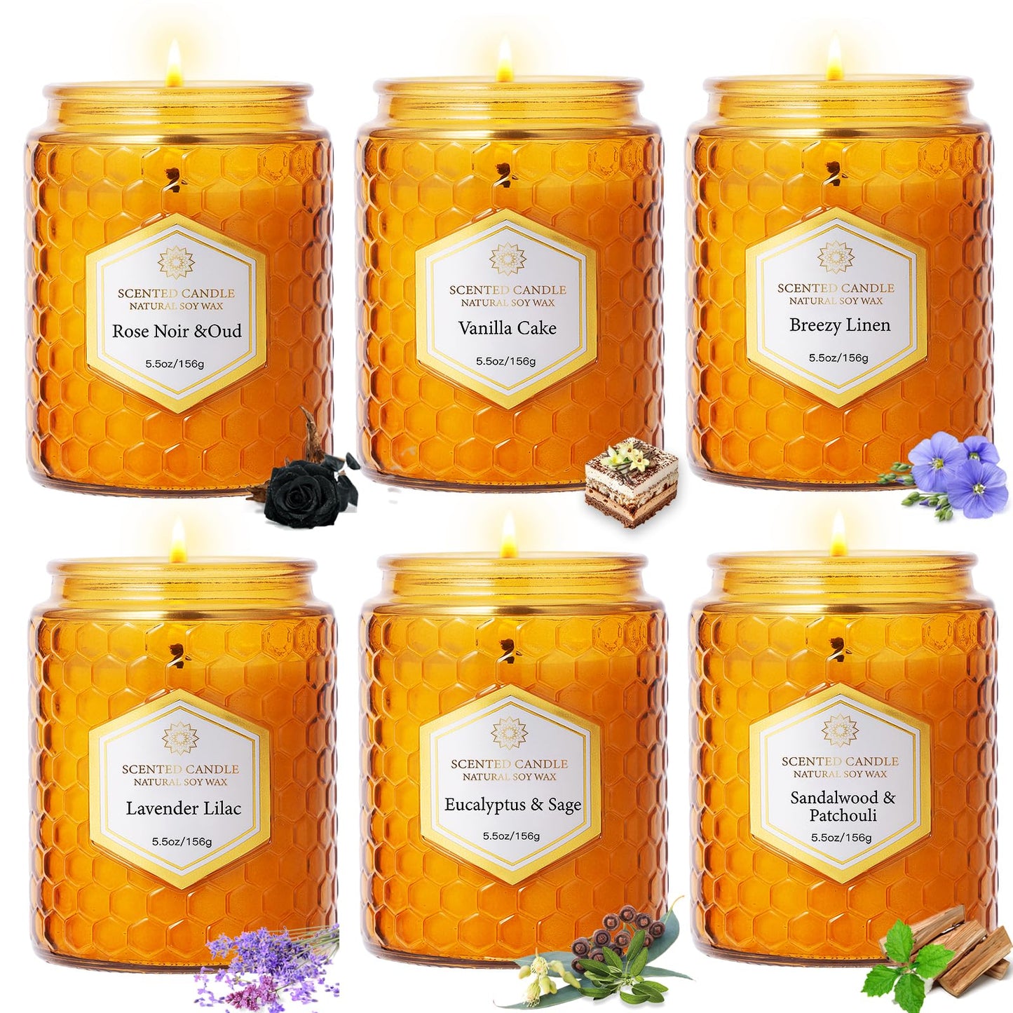 6 Pack Natural Soy Wax Jar Candles for Home, Scented Aromatherapy Gift Set for Women, 33 oz 240 Hour Long Lasting Candles Gifts for Mothers Day Birthday Women Valentine's Day