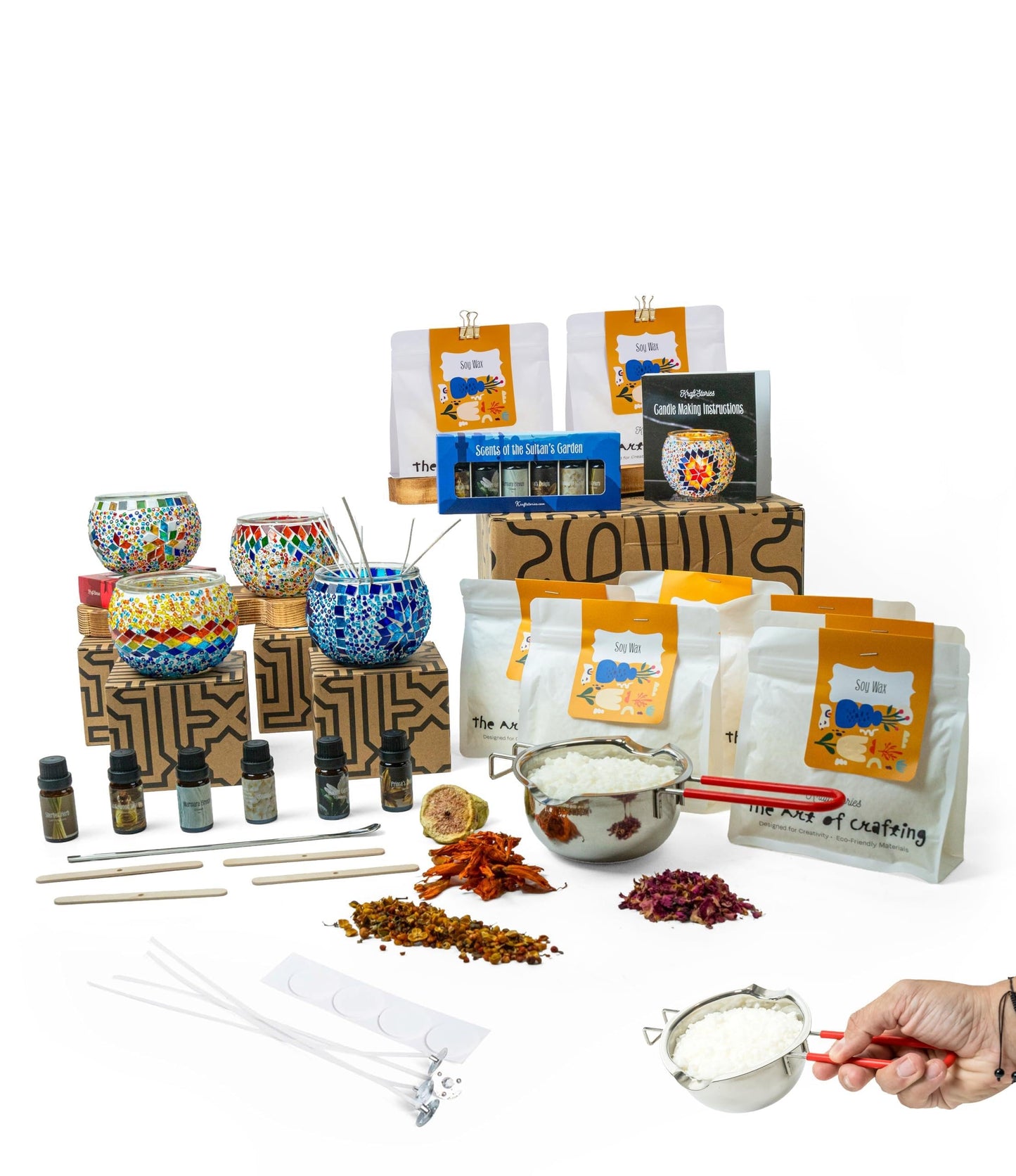 Candle Making Kit with Turkish Mosaic Holder – DIY Glass Candle Holder Craft Kit with Colorful Mosaic Tiles & All Natural Soy Wax – Handmade Arts & Crafts Complete Gift for Adults & Beginners (4)