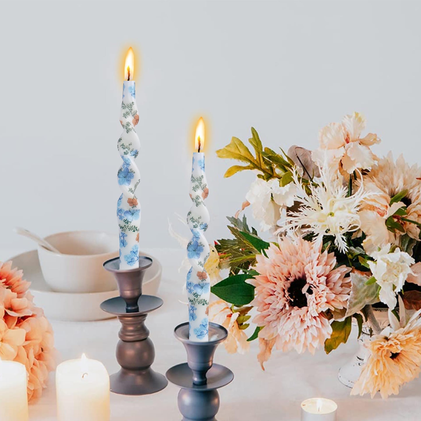 Spiral Candles Printed Candlestick Set of 2 Short Taper Candle Twisted Candlesticks Tapered Candles for Home Wedding Women Gifts