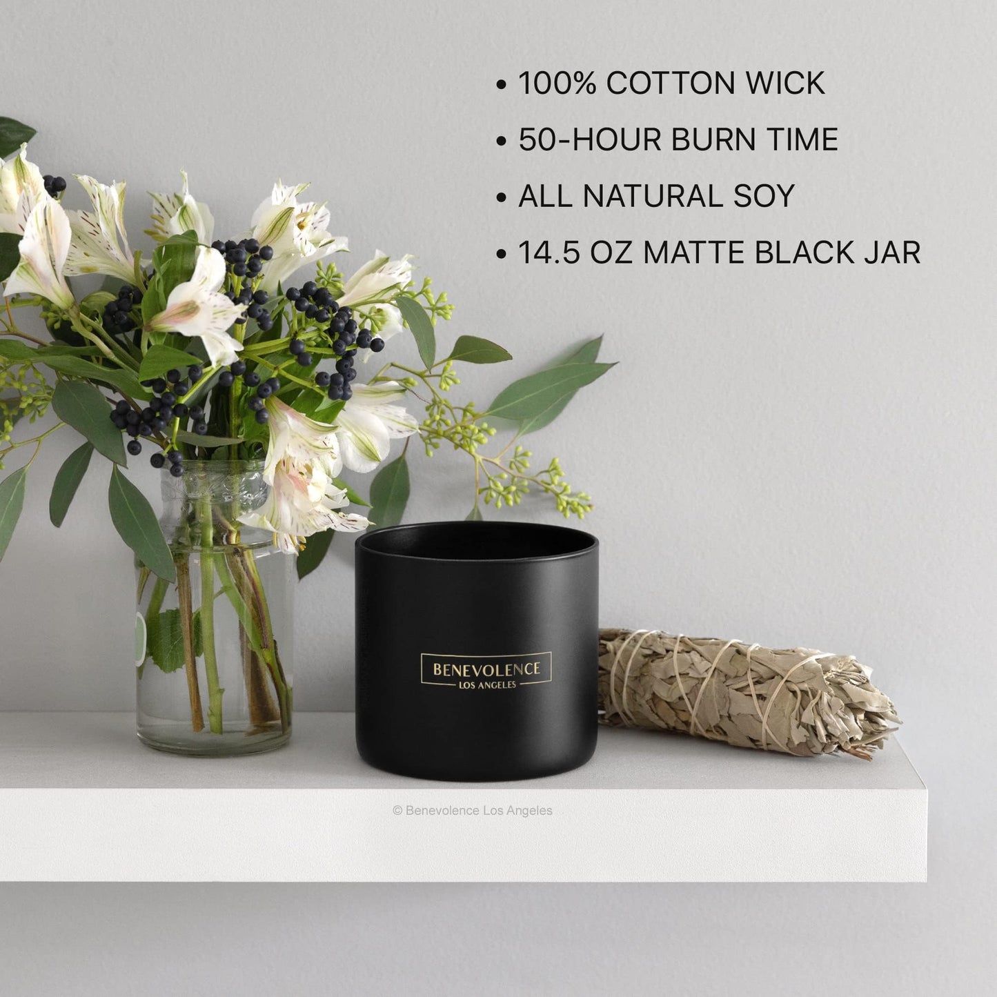 Benevolence LA 3 Wick Candle, Bergamot & Jasmine Large Christmas Scented Candles | Soy Candles | Holiday Candle Gifts for Women and Men | Home Fragrance | Aromatherapy | 14.5 Oz, 45 Hour Burn