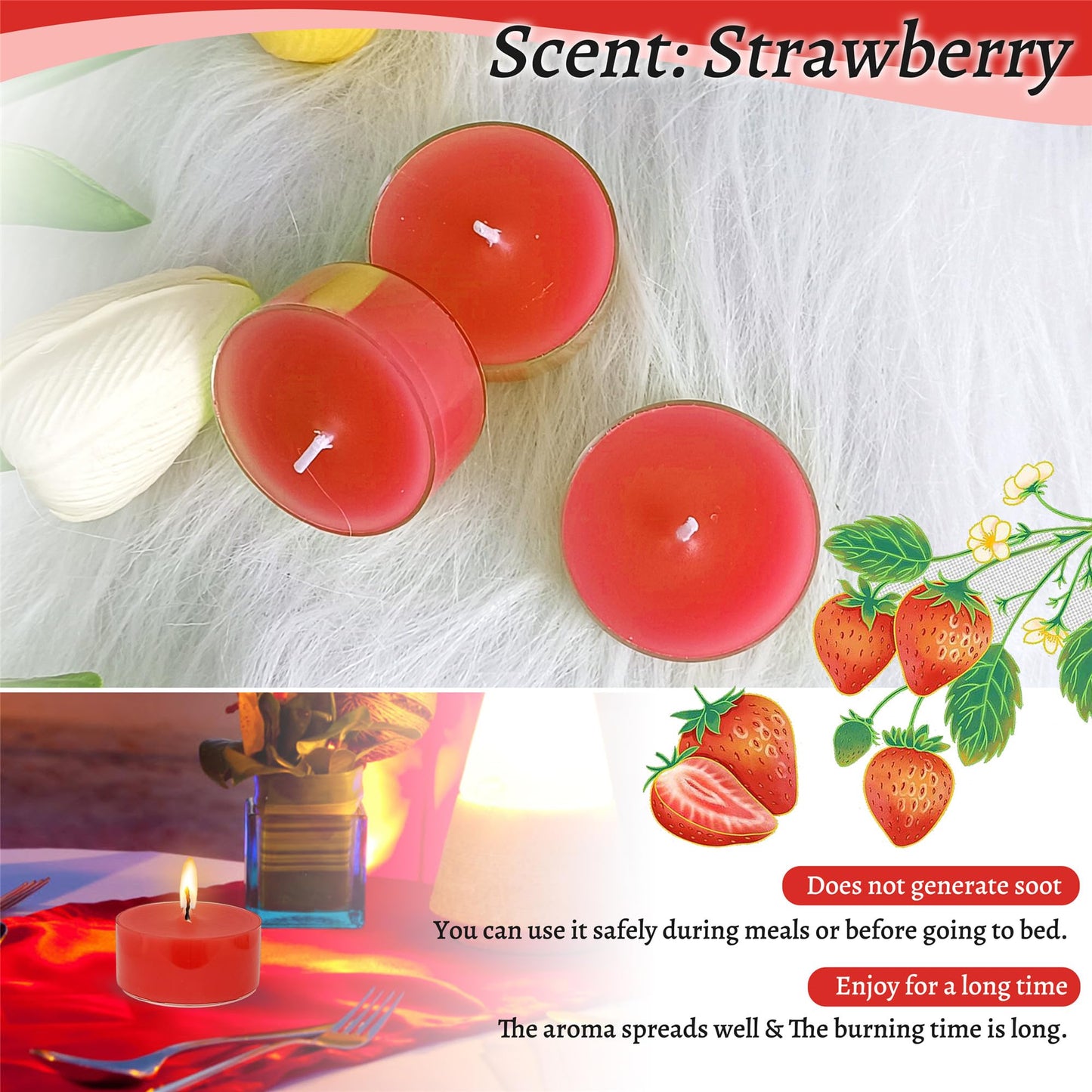Scented Tealight Candles Handmade Candlesticks,24pcs Round Tea Light Candles Natural Scent Wax Tealight Candle Smokeless Candle Stciks for Spa Home Decor Party Gifts (01-24S-RDSB)