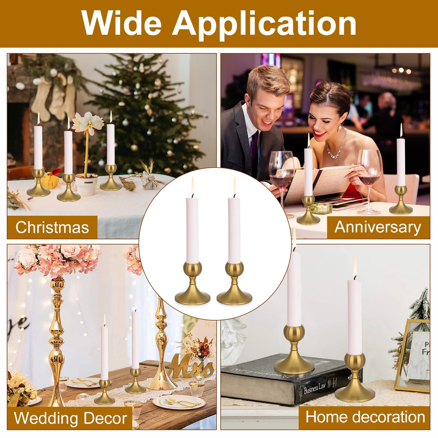 Mofunci Candlestick Holders Taper Candle Holders, Gold Candle Stick Holders Decor for Wedding Christmas Birthday Party Holiday, Short Candle Holders for Table Centerpieces Home Decor, Set of 2