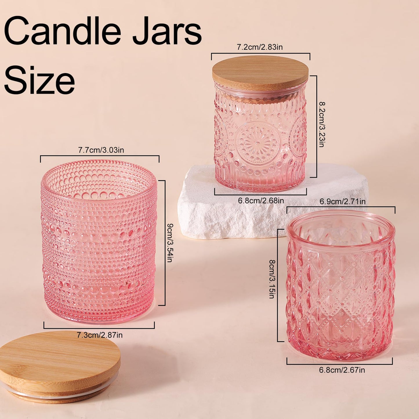 DARJEN 12 Pack Pink Candle Jars for Making Candles- 3 Styles Glass Candle Making Jars Bulk with Bamboo Lids and Labels, Candle Making Supplies Candle Vessels for DIY Gifts