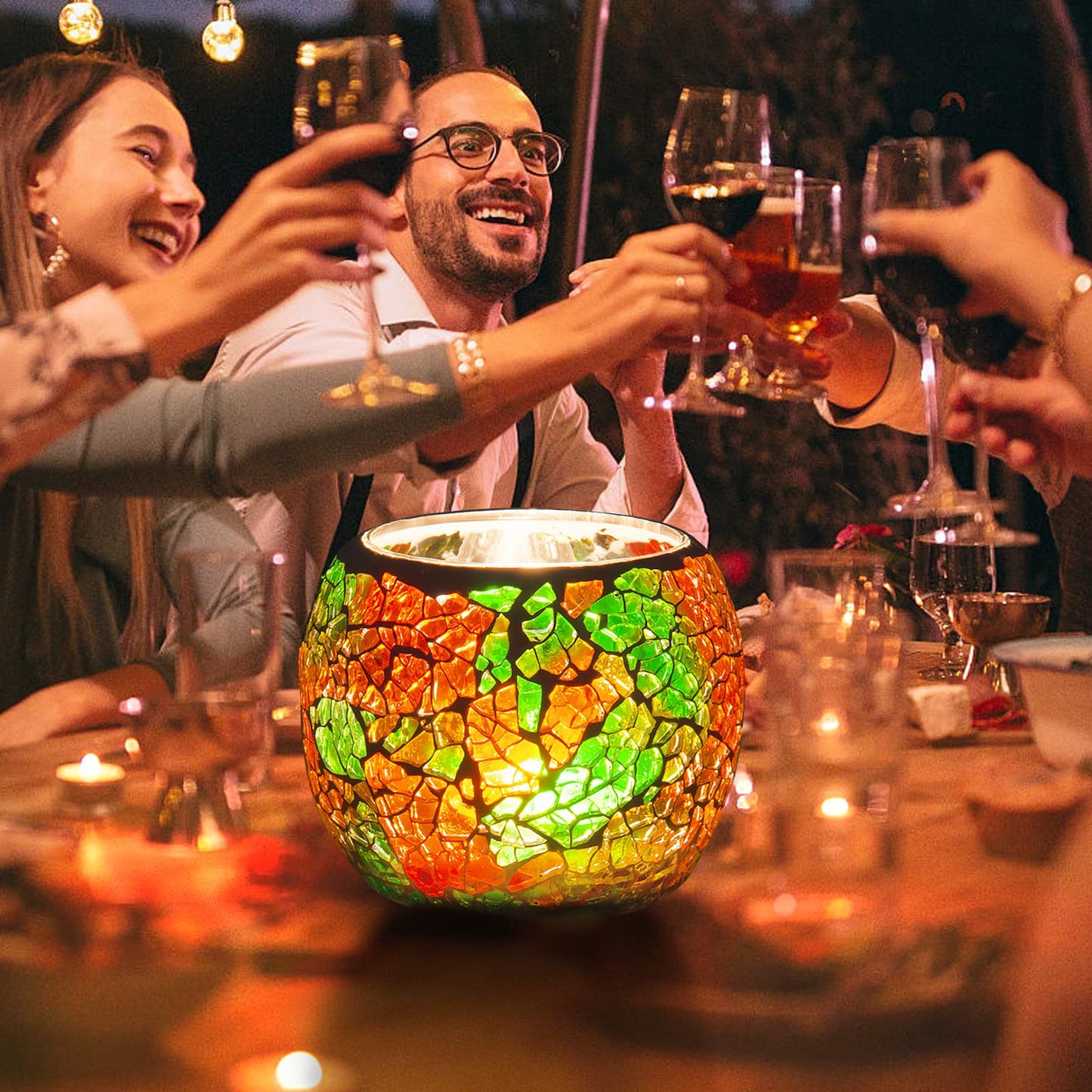 Rancco Glass Votive Candle Holder for Tealight, Romantic Mosaic Cracked Candle Holder, Candle Lamp Aromatherapy Candlescape Bowl for Valentine's Thanksgiving, Christmas Table Centerpiece, Party Decor