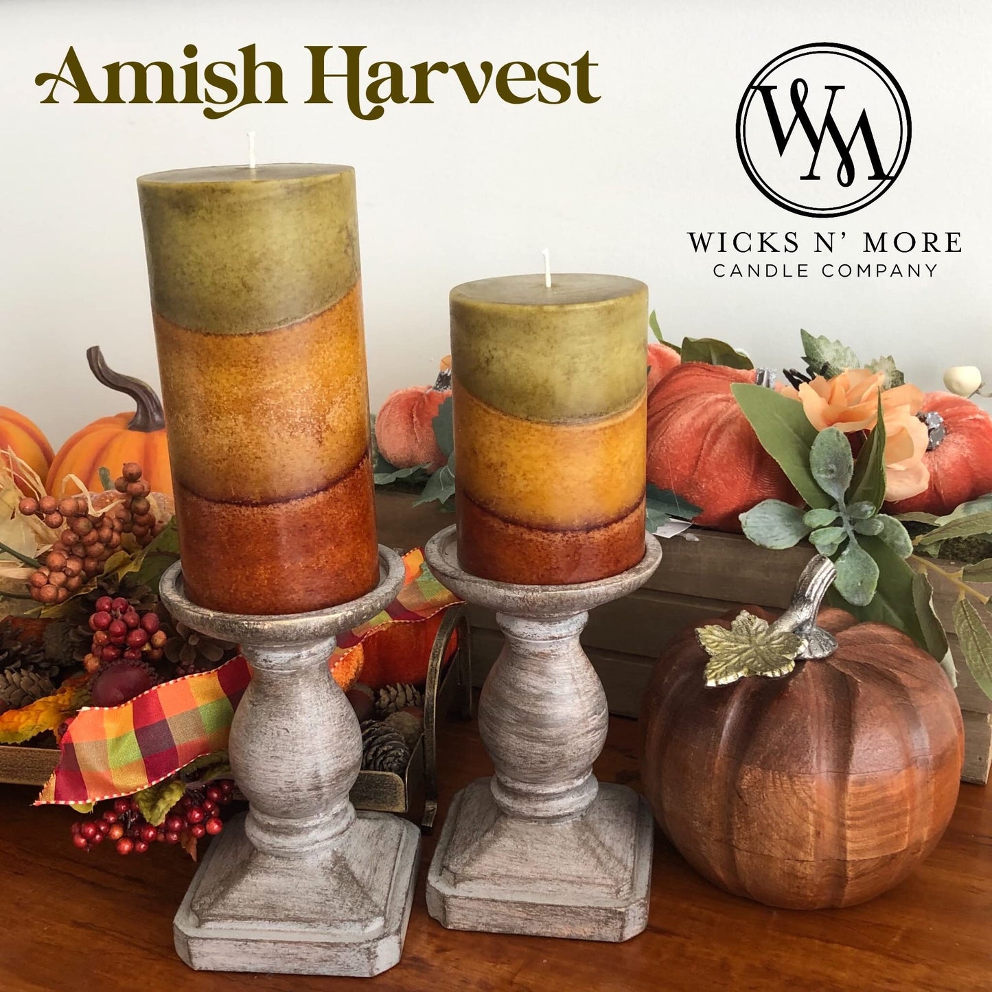 Wicks N More Amish Harvest Scented Pillar Candles (3x6)