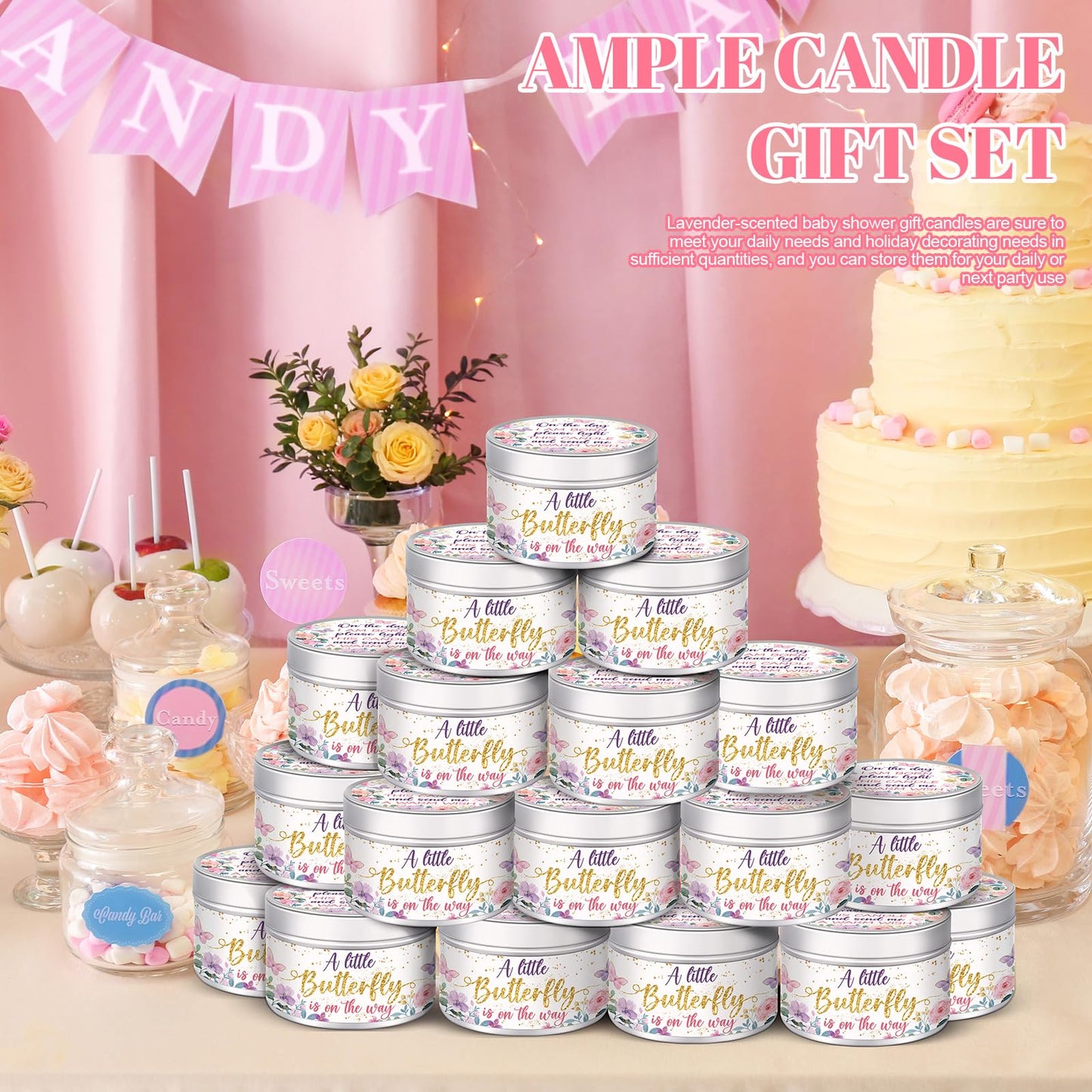 MTLEE 24 Pcs Butterfly Baby Shower Party Favors Candles Lavender Scented Baby Shower Favors for Guests Rustic Tealights Candles Gender Reveal Return Gifts (1.2 oz, Gold)