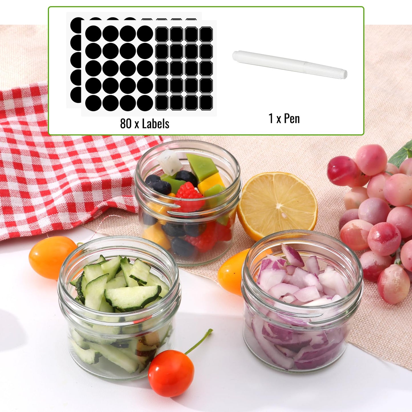 STARSIDE 40 Pack 4 oz Glass Mason jars With Regular Silver Lids, Perfect Small Canning Jars Containers for Jam, Honey, Candies,Wedding Favors, Decorations. Included 1 Pens and 80 Labels