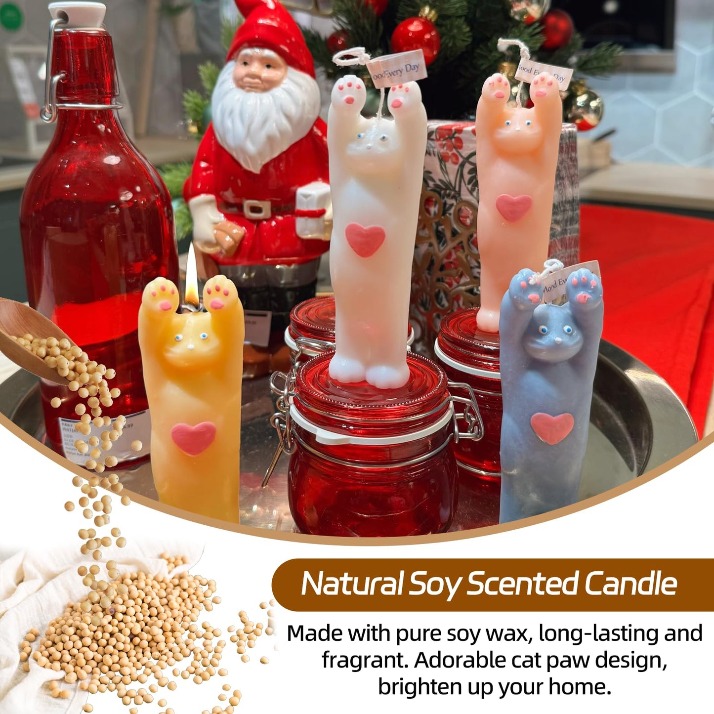 4 Pack Cute Cat Candle Set, Aroma Soy Wax Decorative Candle, Handcrafted Natural Scented Aesthetic Candle Set for Table Photo Prop Birthday Gift, Prefect for Meditation Stress Relief Mood Boosting
