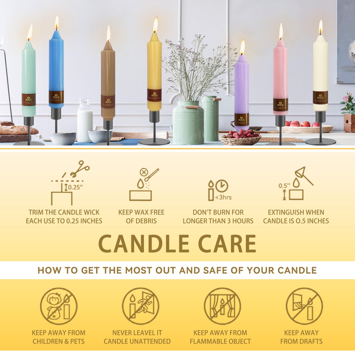 Beeswax Taper Candles 7 inch Beeswax Taper Candlesticks 4 PCS Short Candlesticks Smokeless Tapered Candle for Home Dinner Party Decoration - 8 Hour Burn Time