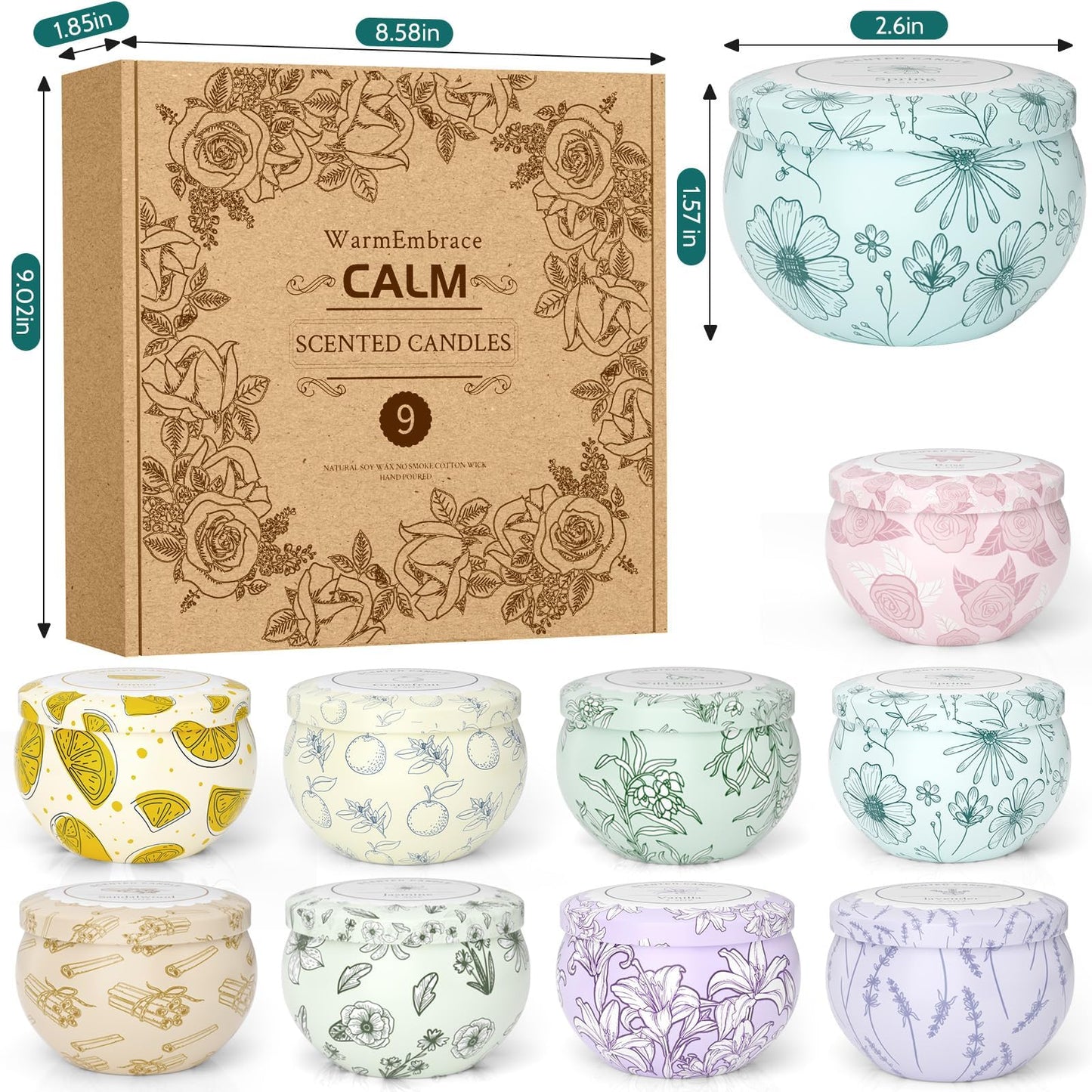 WarmEmbrace Scented Candles, Candle Set of 9, Long-Lasting Candles for Women, Candle Present Set for Birthday, Valentine's Day Scented Candles for Her