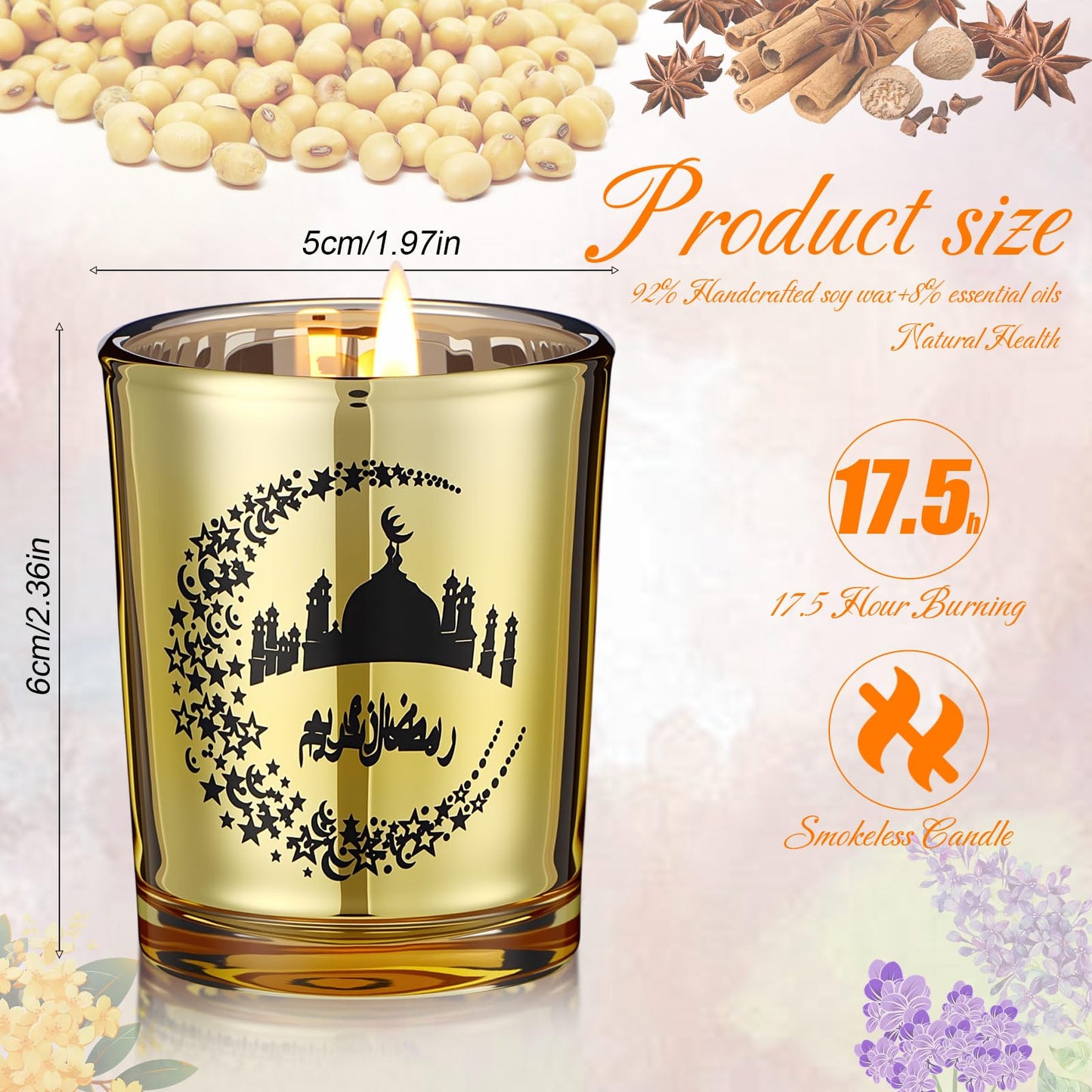 MTLEE 12 Pcs Ramadan Gifts Ramadan Mubarak Scented Candle Jar Eid Candles Eid Religious Novelty Candle Mubarak Gift for Home Muslim Islam Gifts Festival Decor(Gold)