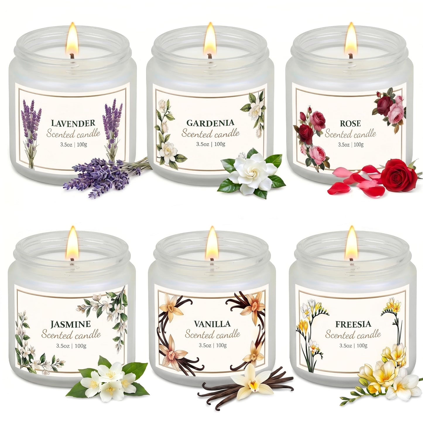 6 Pack Scented Candles for Women – Lavender, Vanilla, Gardenia, Rose, Jasmine, Freesia Floral Scents, 21oz Natural Soy Wax Aromatherapy Candles for Relaxation Stress Relief & Birthday Gifts for Women