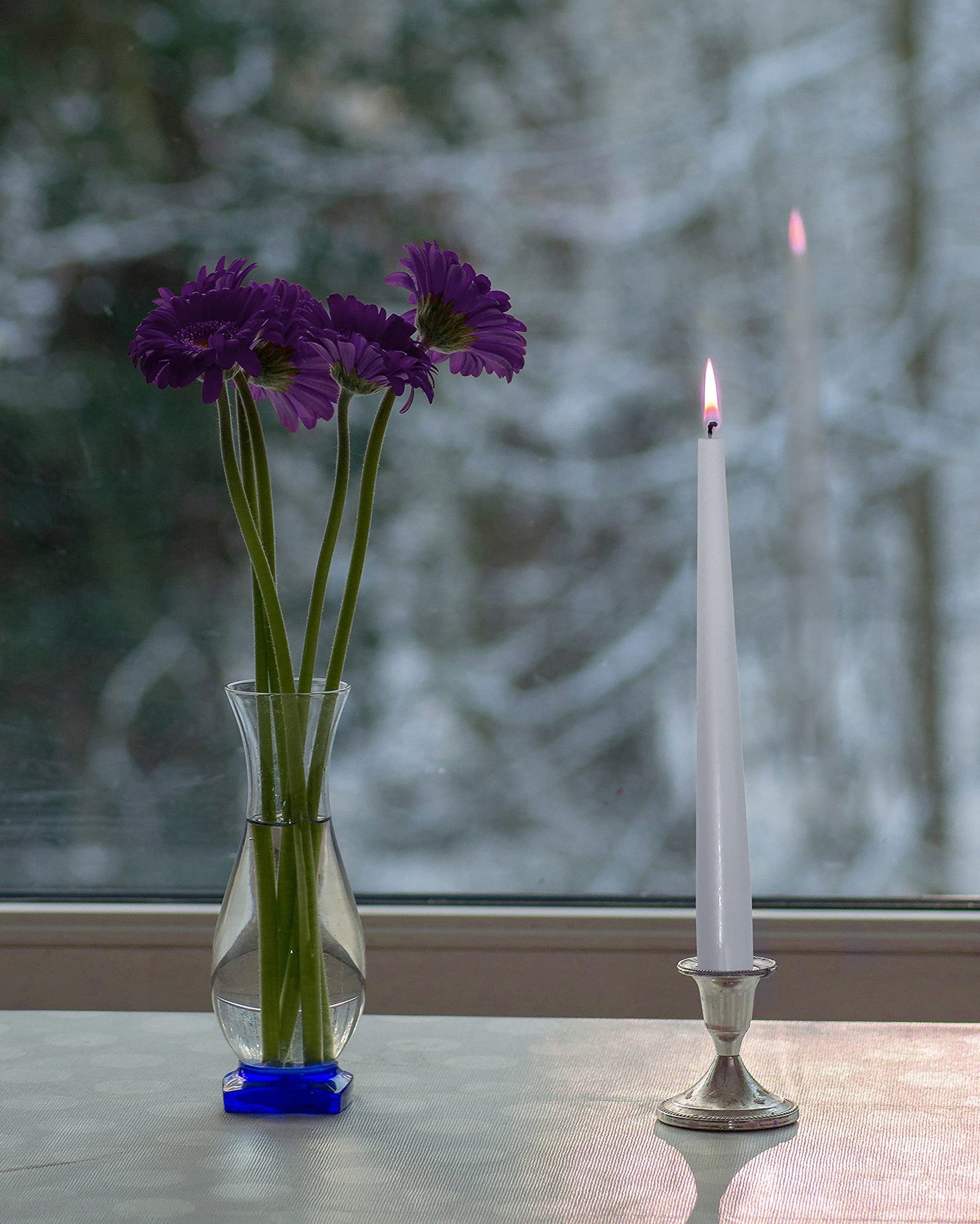 Hyoola Tall Taper Candles - 12 Inch Silver Grey Unscented Dripless Taper Candles - 10 Hour Burn Time - 12 Pack