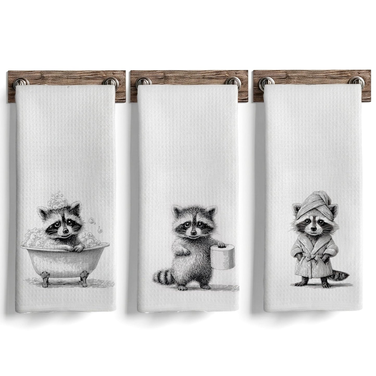 AEREYGBJYJ Funny Racoon Bathroom Hand Towels, Raccoon Bathroom Decor, Black and White Trash Panda Wild Animal Decorative Hand Towels for Kids Bathroom Washroom Restroom, 16x24 inch Set of 3
