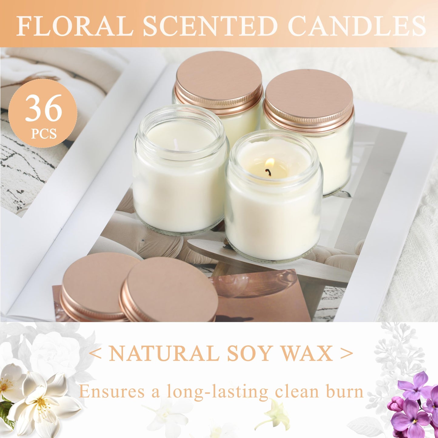 ACITHGL 36 Pcs 4oz Mini Mason Jar Candles Small Scented Candles Bulk Aromatherapy Ideal Souvenir Favors for Wedding Birthday Party (Vanilla, Lilac, Gardenia, Pink)