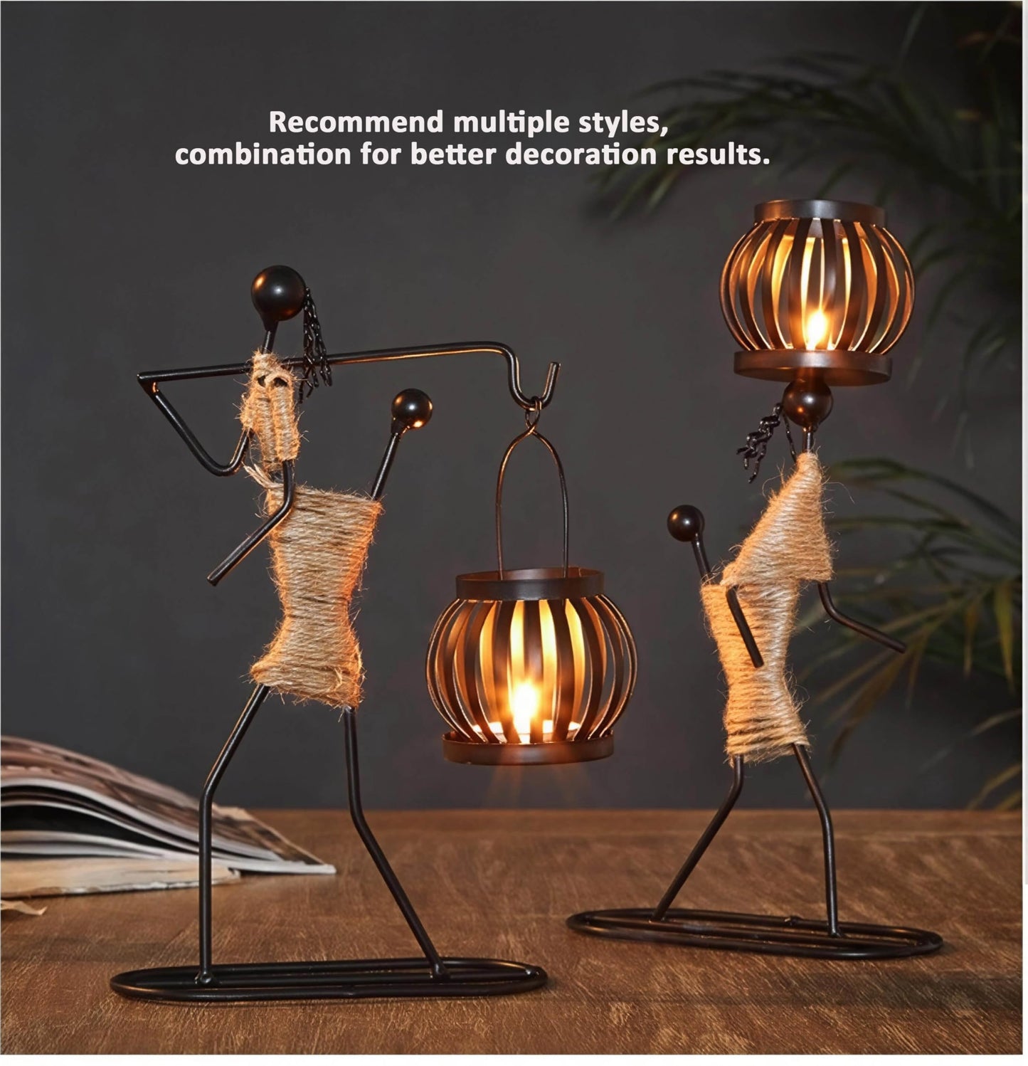 Candle Holder Decor for Centerpieces, Light Tea Candle Holder for Home, Bar, Restaurant, Hotel Dinning Table Decor, Handmade Iron Craft (Style E)