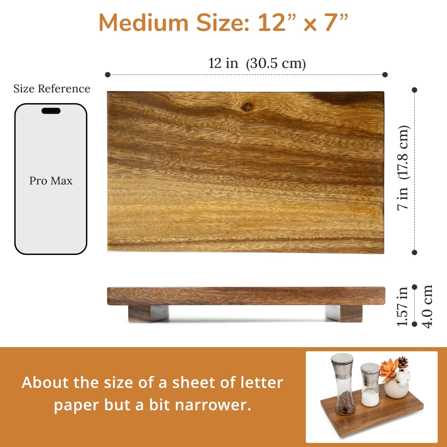 Medium 12" Acacia Wood Riser Pedestal Stand – Farmhouse Wood Display Riser for Kitchen and Bathroom Décor - Counter Display, Plant Stand, Jewelry Holder, Vanity Tray, Candle Stand (M:12"x7"x1.57")