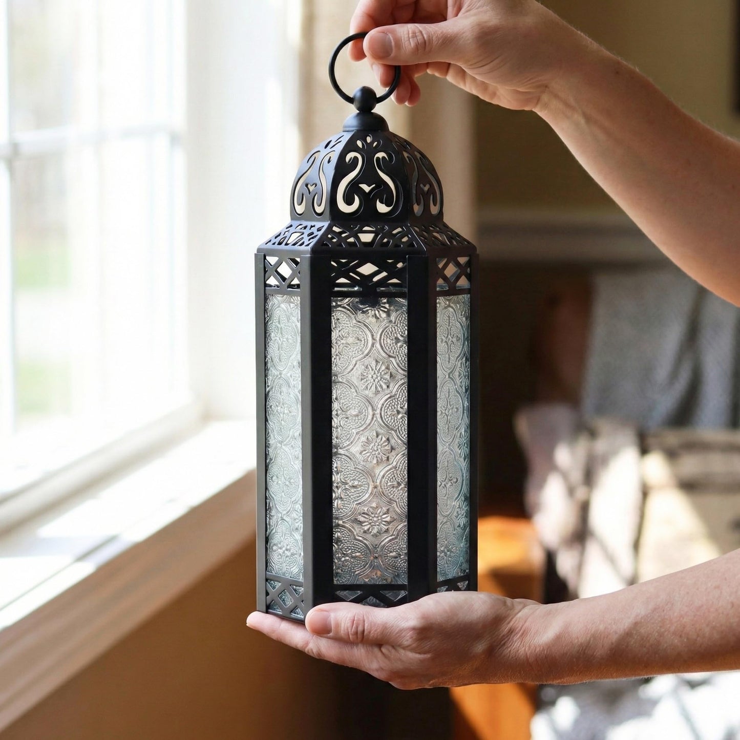 Vela Lanterns Decorative Indoor Moroccan Candle Holder & LED Fairy Lights -Twinkle Turkish Lamp, Fantasy Home Decor Table Centerpieces, Hanging Outdoor Patio Porch Wedding Ramadan (10.5", Multi)
