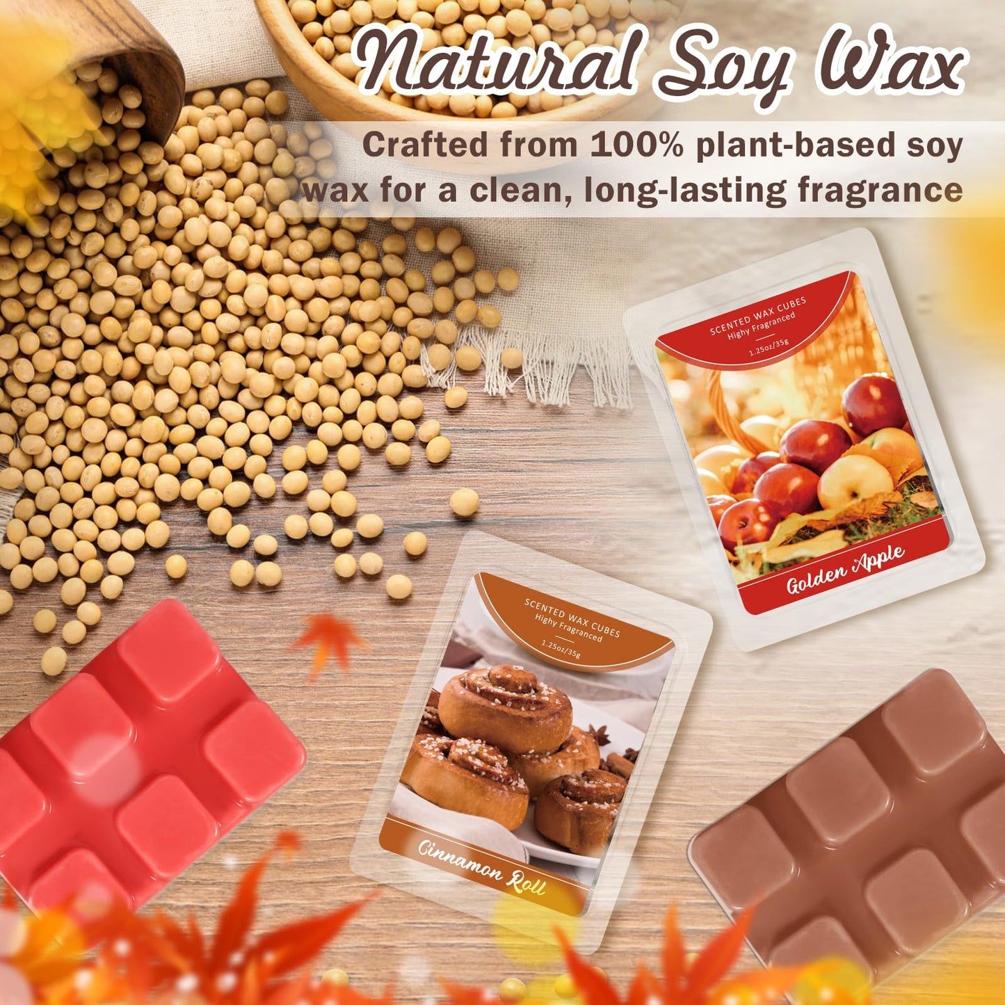 SCENTORINI Wax Melts, Wax Cubes Strong Scent, Summer Scent Candle Wax Tarts 4 Cinnamon Roll & 4 Golden Apple Scented Wax Melts for Warmer, Home Fragrances